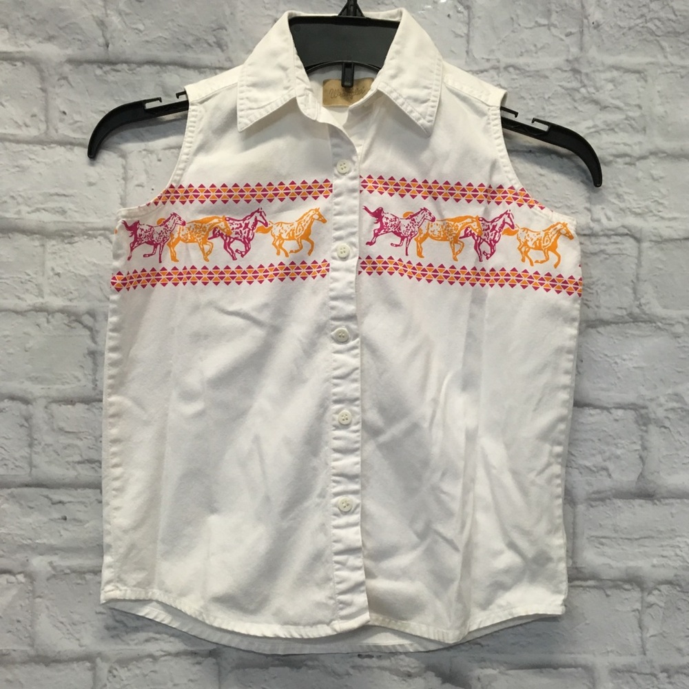 Wrangler White & Pink Horse sleeveless shirt Sz 6